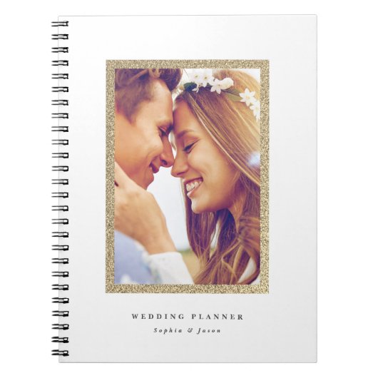 Einfache Hochzeit von Gold Glitzer Frame Foto Notizblock (Vorderseite)