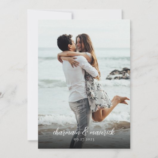 Einfache Hochzeit von Green Script Foto QR Code Einladung (Vorderseite)