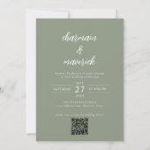 Einfache Hochzeit von Green Script Foto QR Code Einladung (Rückseite)