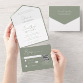 Einfache Hochzeit von Green Script QR Code All In One Einladung