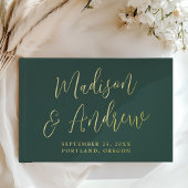 Einfache Hochzeit von Green und Gold Foil Script F Gästebuch