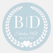 Einfache Hochzeit von Icy Winter Blue Monogram Runder Aufkleber (Vorderseite)