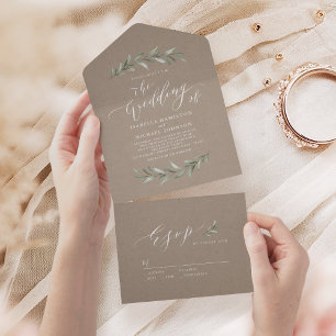 Einfache Hochzeit von Kalligraphie und rustikalem  All In One Einladung