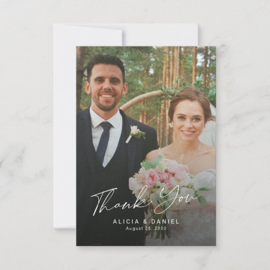 Einfache Hochzeit von modernen Skripten für Fotos Dankeskarte (Vorderseite)