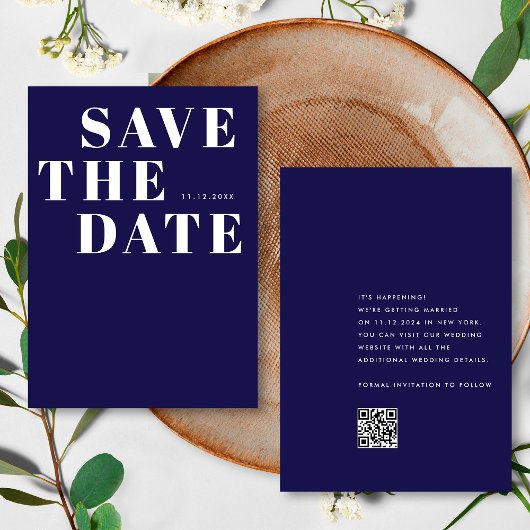 Einfache Hochzeit von Navy Blue Minimalistisch QR  Save The Date