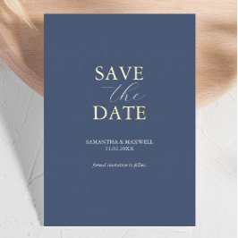 Einfache Hochzeit von Navy Blue Save the Date Folieneinladung