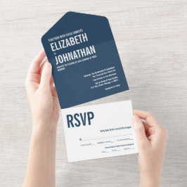 Einfache Hochzeit von Navy-Typografie All In One Einladung