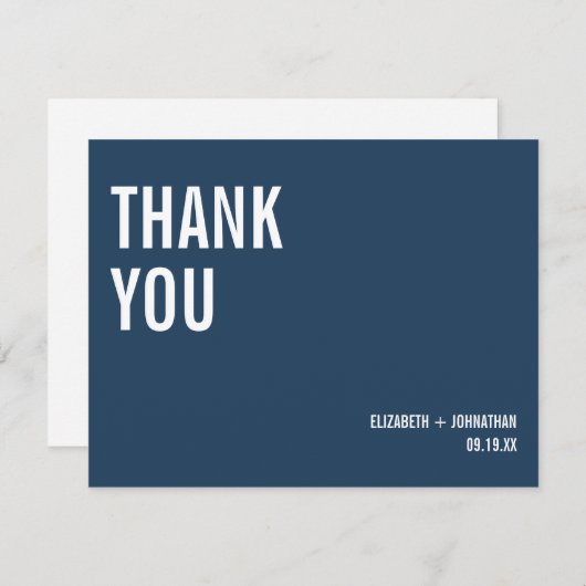 Einfache Hochzeit von Navy-Typografie Dankeskarte (Vorne/Hinten)