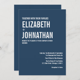Einfache Hochzeit von Navy-Typografie Einladung