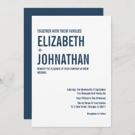 Einfache Hochzeit von Navy-Typografie Einladung