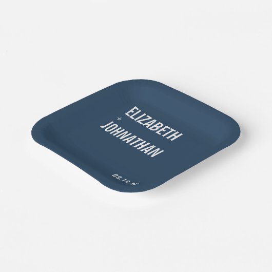 Einfache Hochzeit von Navy-Typografie Pappteller (Gewinkelt)