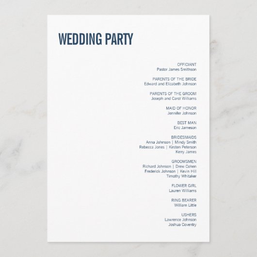 Einfache Hochzeit von Navy-Typografie Programm (Rückseite)