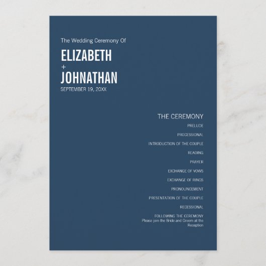 Einfache Hochzeit von Navy-Typografie Programm (Vorderseite)