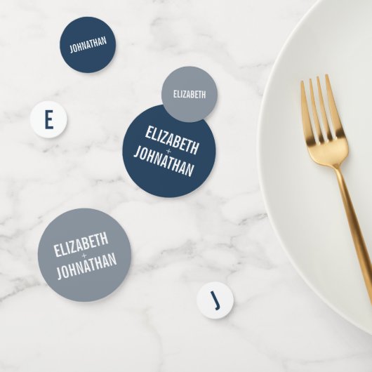 Einfache Hochzeit von Navy und Dusty Blue Typograf Konfetti (Gruppe)