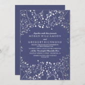 Einfache Hochzeit von Navy und Silver Gipskraut Einladung (Vorne/Hinten)