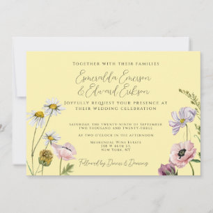 Einfache Hochzeit von Pastel Yellow Wild Flower Ga Einladung