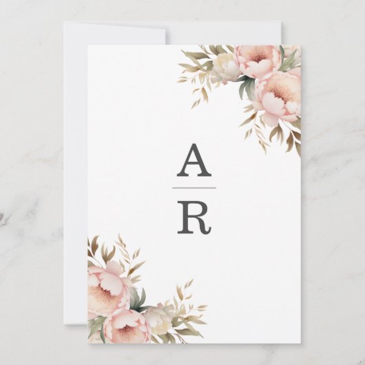 Einfache Hochzeit von Pink Peony & Green Blätter Einladung (Rückseite)