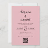 Einfache Hochzeit von Rosa Script Foto QR Code Einladung (Rückseite)