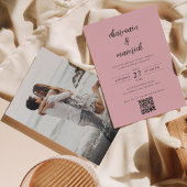 Einfache Hochzeit von Rosa Script Foto QR Code Einladung