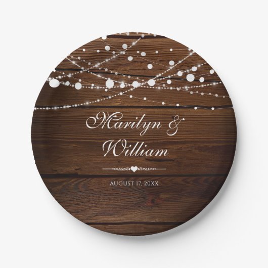 Einfache Hochzeit von rustikalem Holz und Streiche Pappteller (Vorderseite)