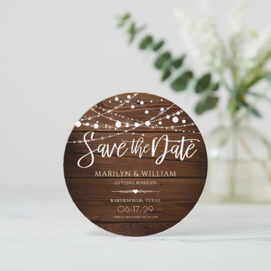 Einfache Hochzeit von rustikalem Holz und Streiche Save The Date (Stehend Vorderseite)