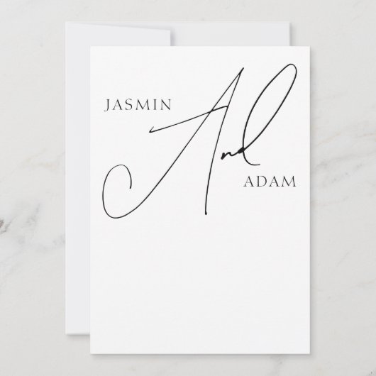 Einfache Hochzeit von Schwarz-Weiß-Skripten Einladung (Rückseite)