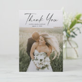 Einfache Hochzeit von Skript-Fotos Dankeskarte (Stehend Vorderseite)