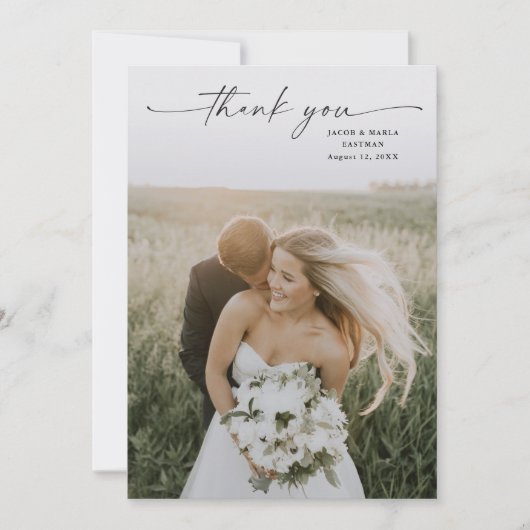 Einfache Hochzeit von Skript-Fotos Dankeskarte (Vorderseite)