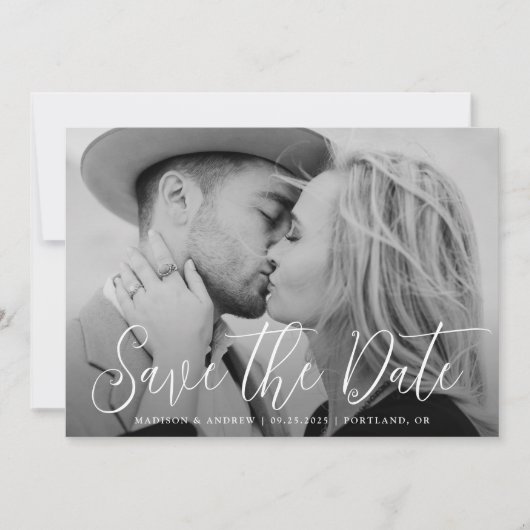 Einfache Hochzeit von Skript-Fotos Save The Date (Vorderseite)