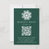 Einfache Hochzeit von Snowflake Green QR Code RSVP Karte (Vorderseite)