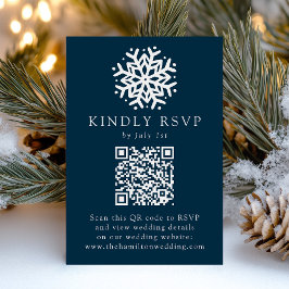Einfache Hochzeit von Snowflake Navy QR Code RSVP Karte