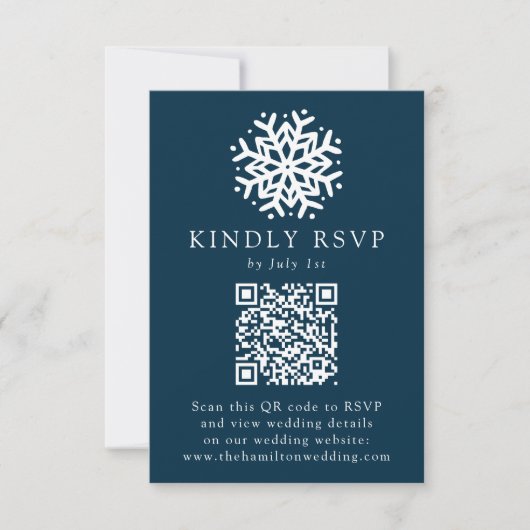 Einfache Hochzeit von Snowflake Navy QR Code RSVP Karte (Vorderseite)