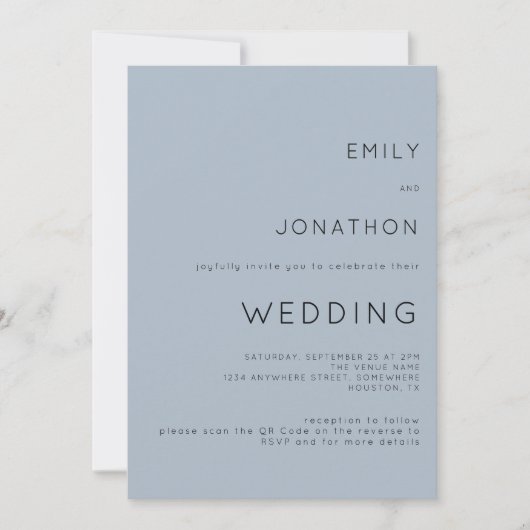 Einfache Hochzeit von Text Dusty Blue QR Code Einladung (Vorderseite)