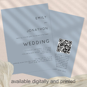 Einfache Hochzeit von Text Dusty Blue QR Code Einladung