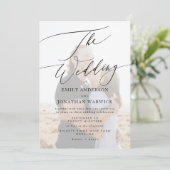 Einfache Hochzeit von White and Black Overlay Foto Einladung (Stehend Vorderseite)