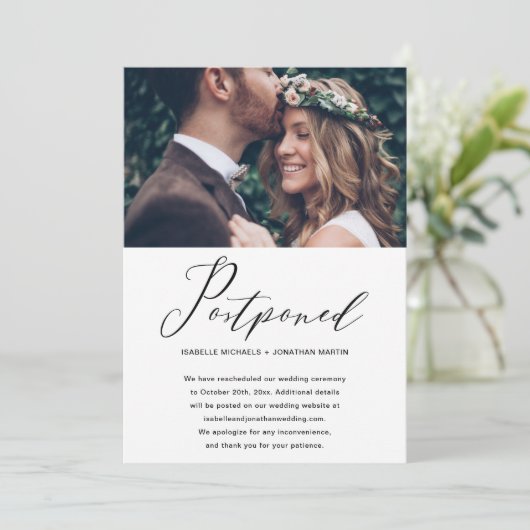 Einfache Hochzeitaufschiebung Neues Foto Ankündigung (Stehend Vorderseite)