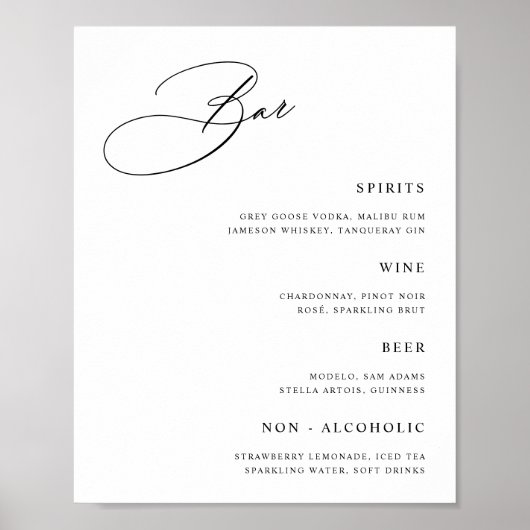 Einfache Hochzeitmenü-Bar Poster (Vorne)