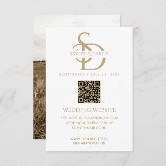 Einfache Hochzeitmonogramm Hochladen Foto QR Code Begleitkarte (Vorne/Hinten)