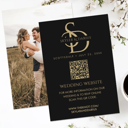 Einfache Hochzeitmonogramm Hochladen Foto QR Code Begleitkarte