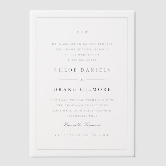 Einfache Hochzeitmonogramm Pergament Einladungen (Vorderseite)