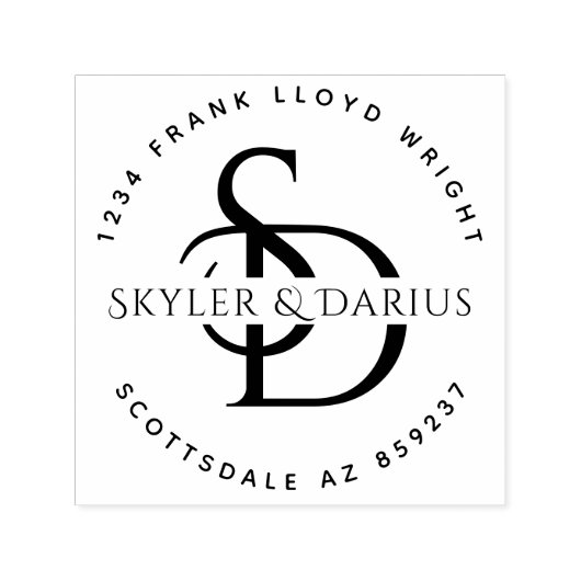 Einfache Hochzeitmonogramm-Rücksendeadresse Permastempel (Design)