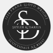 Einfache Hochzeitmonogramm-Rücksendeadresse Runder Aufkleber (Vorderseite)