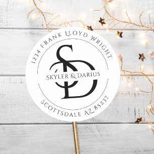 Einfache Hochzeitmonogramm-Rücksendeadresse Runder Aufkleber