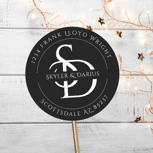 Einfache Hochzeitmonogramm-Rücksendeadresse Runder Aufkleber