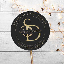 Einfache Hochzeitmonogramm-Rücksendeadresse Runder Aufkleber