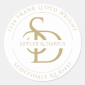 Einfache Hochzeitmonogramm-Rücksendeadresse Runder Aufkleber (Vorderseite)
