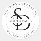Einfache Hochzeitmonogramm-Rücksendeadresse Runder Aufkleber (Vorderseite)