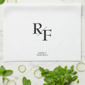 Einfache Hochzeitmonogramm Schwarz/Weiß Geschirrtuch (Gefaltet)