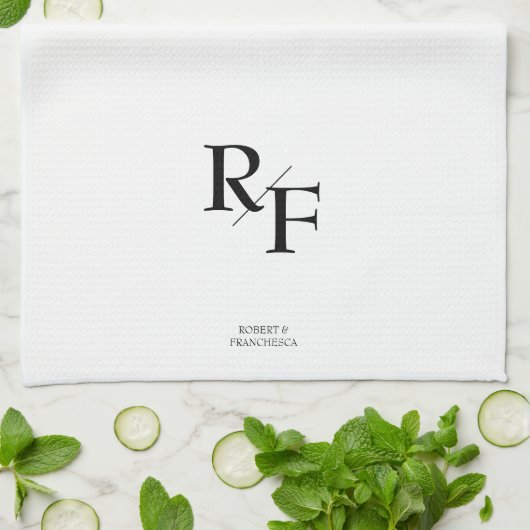 Einfache Hochzeitmonogramm Schwarz/Weiß Geschirrtuch (Gefaltet)