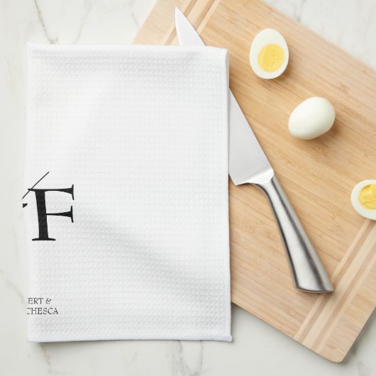 Einfache Hochzeitmonogramm Schwarz/Weiß Geschirrtuch (Viertel Falte)